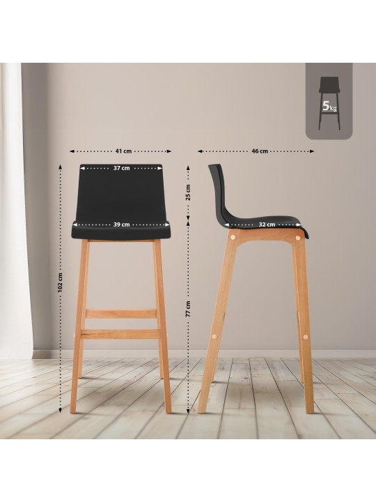 Banqueta alta Hoover Natura estrutura de 4 pés, preto