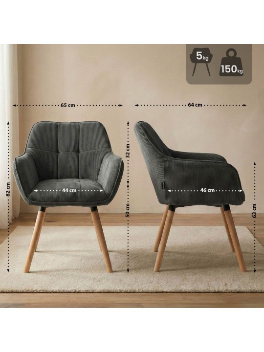 Cadeira de sala de jantar Vienna Cord natural, cinza escuro